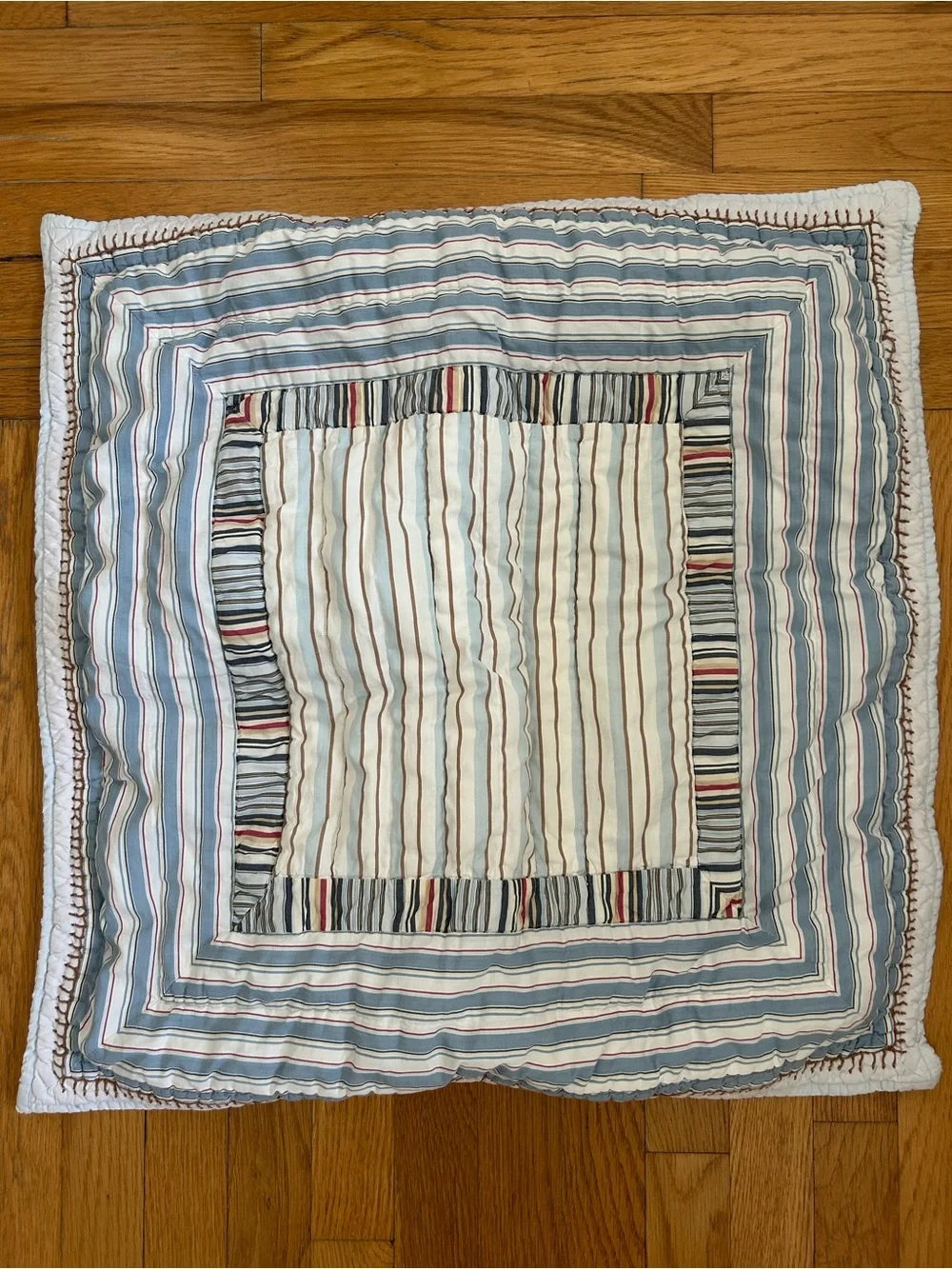 Pottery Barn Kids Striped Quilted Pillow Sham - Blue, Cream, Brown, Red